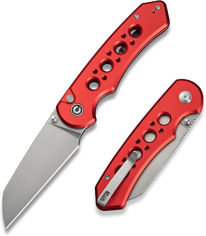 CIVIVI Pragma Prime Pocket Knife for EDC 3.49 14C28N Blade Aluminum Handle with Reversible Clip Camping Hiking Folding Knife for Men Women C24067-2 Red