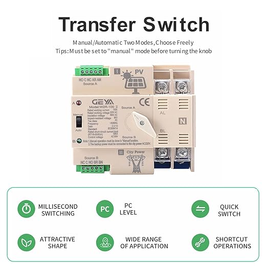 on-Grid Photovolatic Power Automatic Transfer Switch Din Rail 4P 100A AC110V ATS PV Solar System Power Generator Transfer Switch Use (ATS-4P-100A-110VAC-Solar)