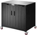Feasto Outdoor Grill Cart with Storage Cabinet and Stainless Steel Top 35-Inch Outdoor Grill Station with Door Modular Kitchen Island for Food Prep and BBQ Black &amp Silver