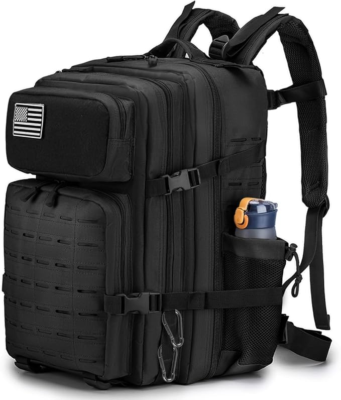 50L Military Tactical Backpack for MenWater Resistant Day Backpack Molle Army 3 Days Assault Pack Bug Out BagHeavy Duty Hiking Treeking Gym Rucksack Black