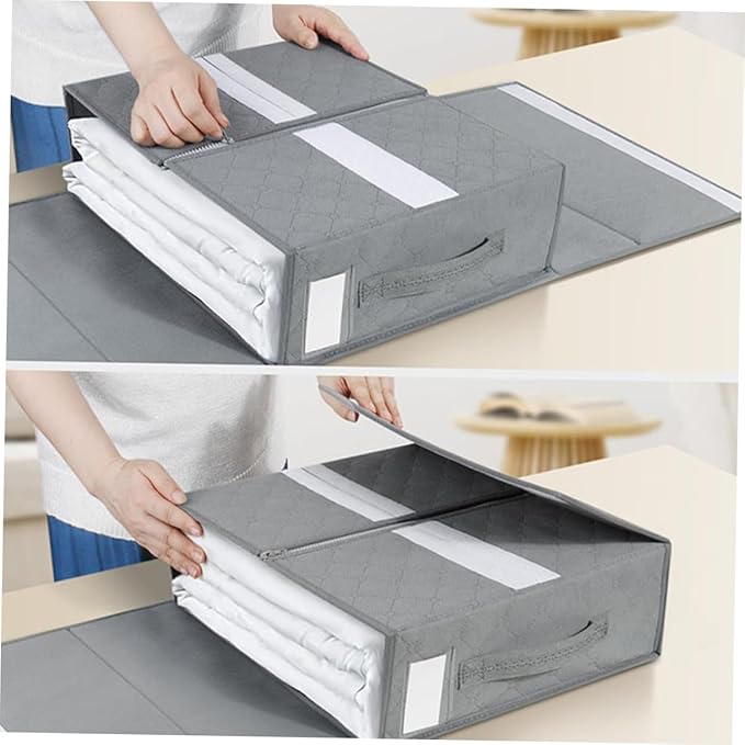 Foldable Bedding Organizer Zipper Closure Compact Storage Bin for Bed and Blankets Closet Storage Box Elegant Design for and Apartments Light Grey