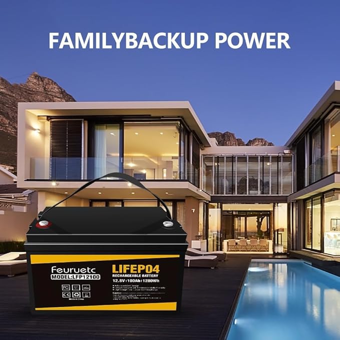 12V 100Ah LiFePO4 Battery - Small RV Battery with 100A BMS 15000+ Deep Cycles Solar Energy Storage Lithium Phosphate Batteries for Home Motor Travel Trailer Camping Off-Grid Power