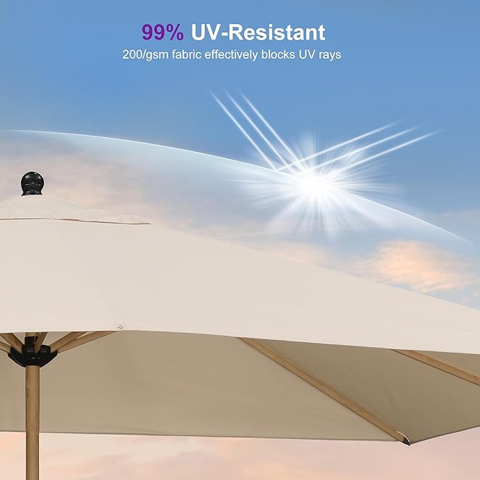 PURPLE LEAF 10' x 10' Square Patio Umbrella Outdoor Table Umbrella Aluminum Market Umbrella with 8 Sturdy Ribs &amp Crank Outdoor Umbrellas for Garden Deck Patio Beige