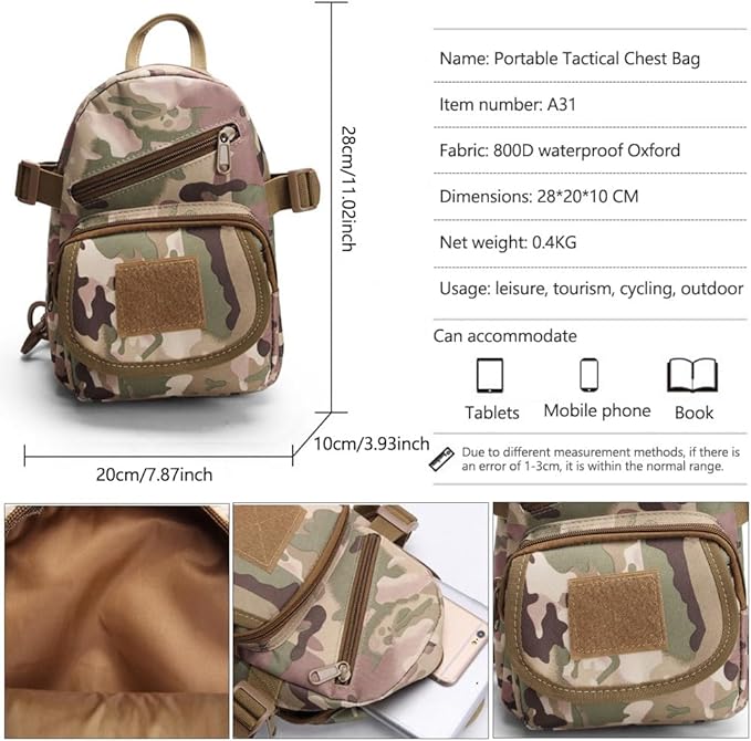 Outdoor Tactical Bag Backpack Military Sport Bag Pack Sling Shoulder Backpack Water bottle hanging bag for Every Day Carry (Sansha Camouflage)