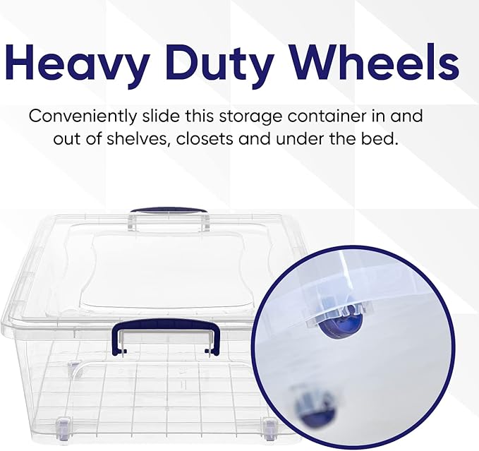 Superio Storage Bins with Lids- Clear Boxes for Organizing Stackable Plastic Containers- BPA Free Non-Toxic Odor Free Organizer for Home Office Dorm (8 Pack 42 Qt (Under Bed-Wheeled))