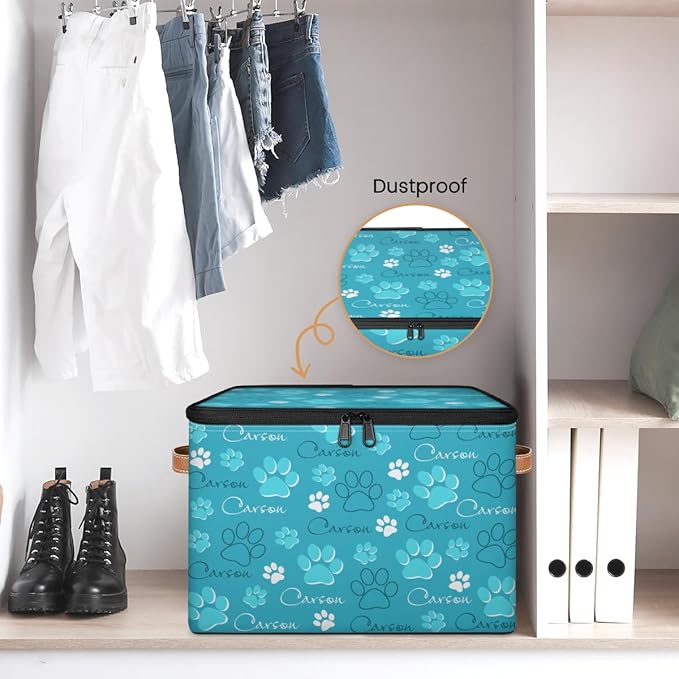 Custom Storage Bins with Zipper Lid Personalized Dog Paw Fabric Lidded Storage Baskets Boxes Foldable Cubes Clothes Organizer Container