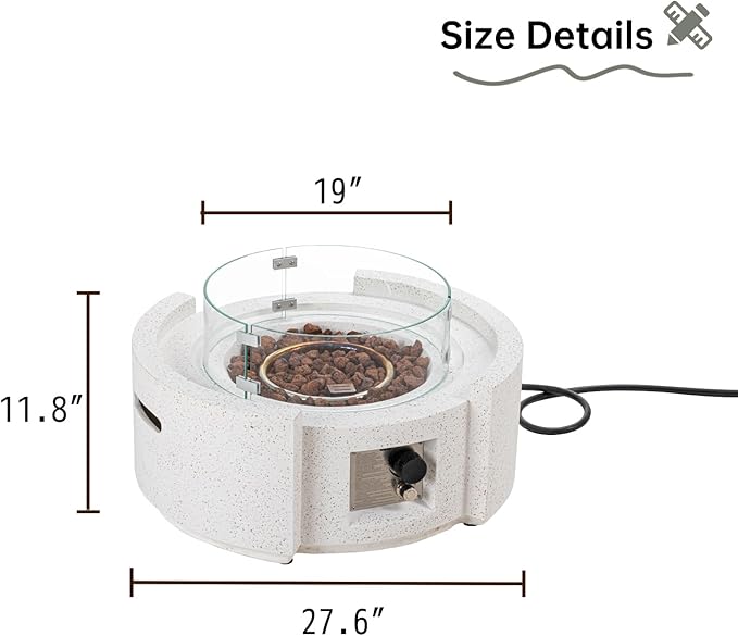 HOMPUS Round Fire Pit Table Outdoor Propane Fire Pit Table w Free Lava Rocks &amp Rain Cover Terrazzo Colorful Fire Pit Table w Wind Guard for Patio Outside
