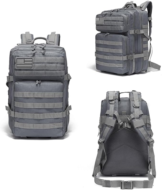 45L Military Tactical Backpacks Molle Army Assault Pack 3 Day Bug Out Bag Hiking Treeking Rucksack (Grey)