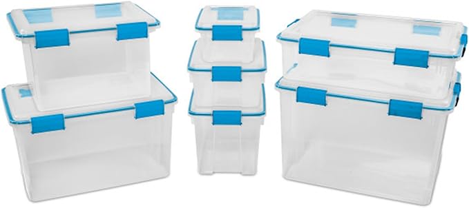 Sterilite 18-Pack Gasket Box Weather-Resistant Storage Bins with Latching Lids 7.5 Quart - Heavy-Duty Organizing Containers for Closet Bathroom and Office