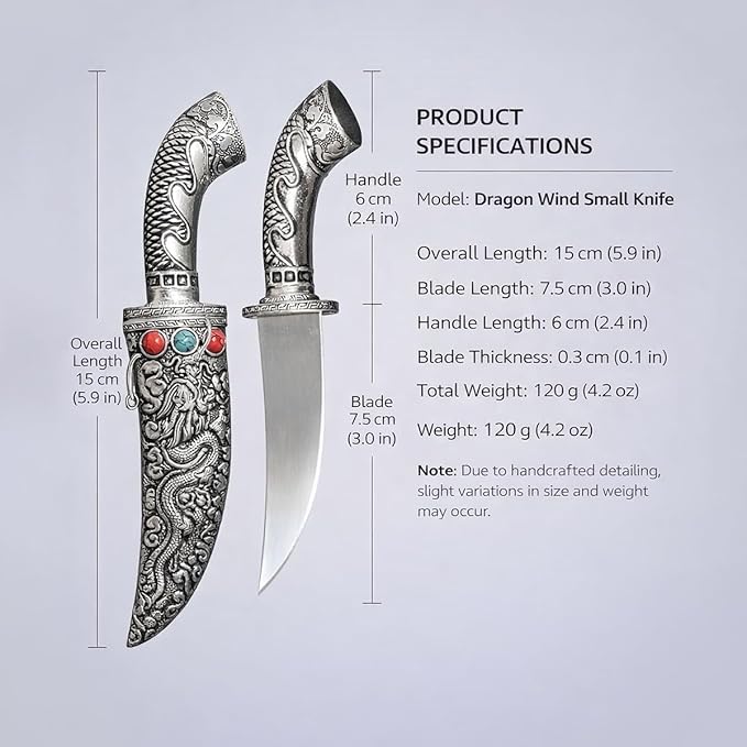 Fixed Blade Tanto Knife with Dragon Metal Sheath Compact Japanese Style Camping Knife Collectible EDC Knife with Gift Box for Men