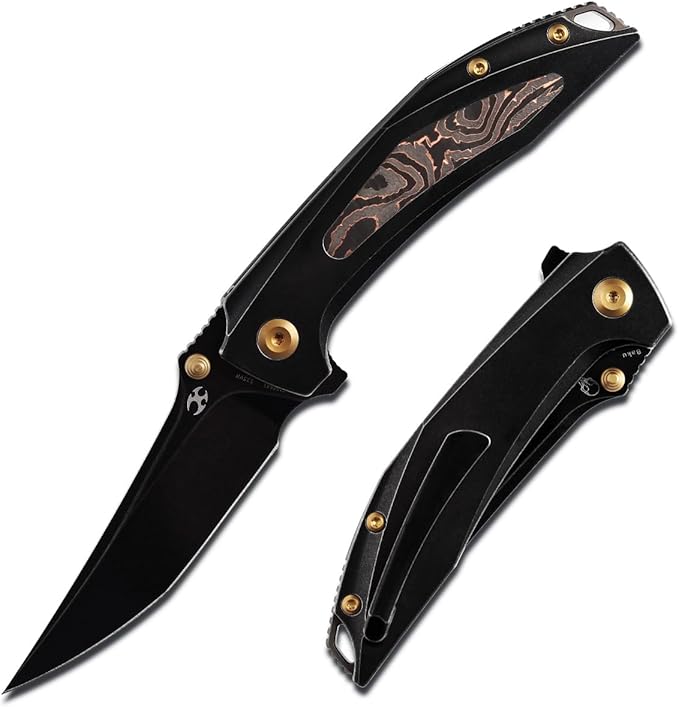 KANSEPT Baku Pocket Folding Knives for Men EDC Camping Folding Knife 3.2'' CPM-S35VN Material Women Folding Knives with Titanium Copper Carbon Fiber Handle Everyday Carry K1056A1