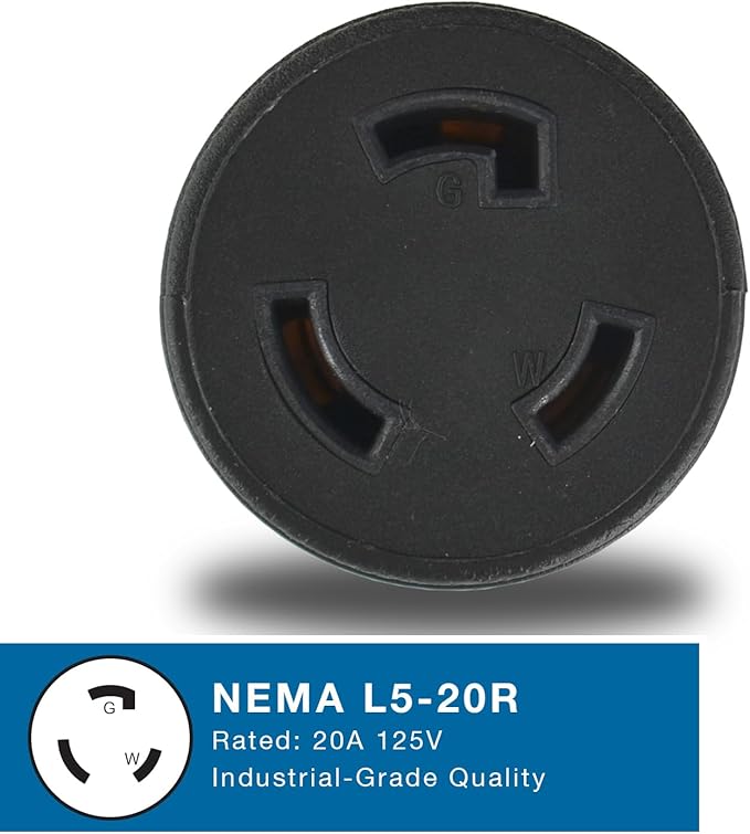 Conntek 30114 Locking Adapter 20 Amp 125 Volt Male Plug To 20 Amp Locking Female Connector NEMA 5-20P to NEMA L5-20R  Black