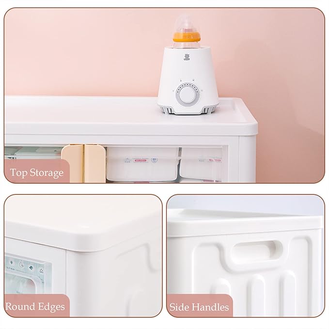 Folding and Stackable Container with Doors and Handles | Storage Container | Storage Organizer | Storage Totes | Trunk Organizer 72 Liter Set of 2 White&ampCream Handle