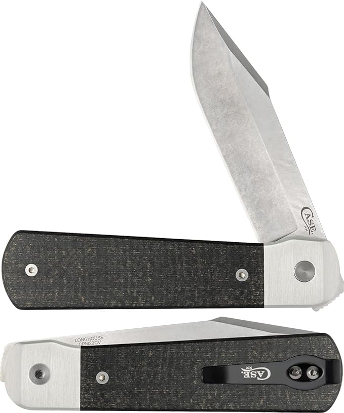 Case XX WR Pocket Knife LONGHOUSE™ - SMOOTH BLACK BURLAP MICARTA® ItemNumber 50910 - (LONGHOUSE CPM20CV) Length Closed: 4 Inches