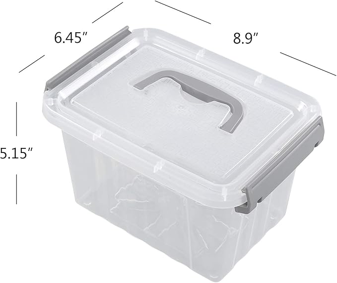 Farmoon 3.5 Quart Clear Storage Bin Small Plastic Stackable Box/Cotainer with Lid and Grey Handle 6 Packs