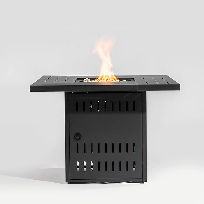 AJ Enjoys 34'' Propane Fire Pit Table 50000 BTU Detachable Tabletop Fire Table with Steel Lid Laval Rocks Deck Safe Fire Pit Gas Fire Pits for Outside Patio