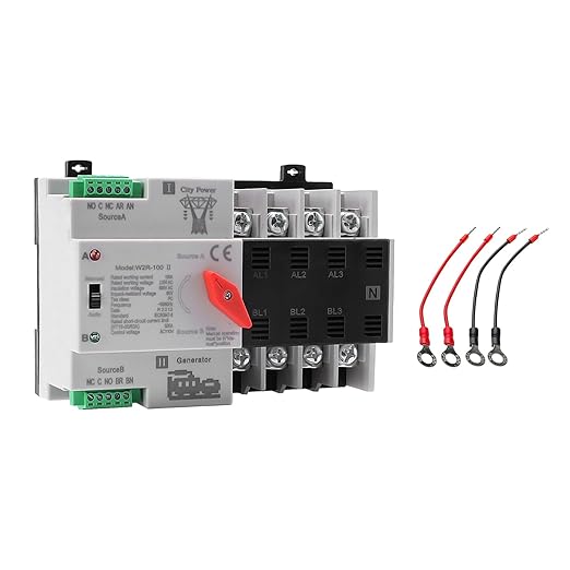 100Amp AC220V Automatic/Manual Transfer Switch 4P 50/60Hz 4POLE 100A Mini ATS Solar Auto Dual Power Switch W2R for Home Generator Din Rail Mount Cn Automatic Changeover Fast Transfe forRvLv Power