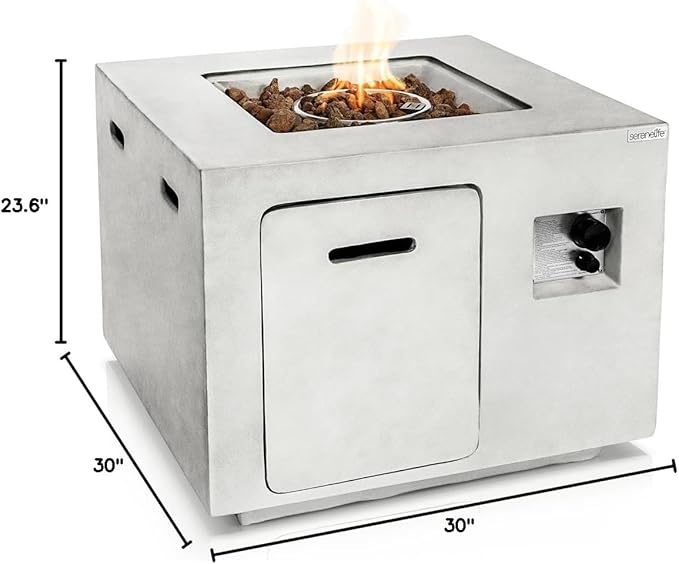 SereneLife Propane Gas Fire Pit Table - 40000 BTU Outdoor Square Firepit with Lava Rocks Cover Adjustable Flame Height and Weather-Resistant Design - Perfect for Backyard or Patio