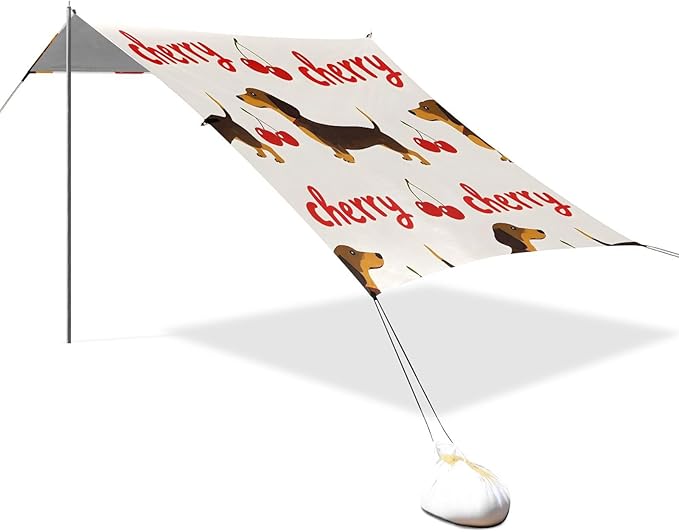 ALAZA Dachshund Cherry Pattern Beach Tent Sun Shelter Portable Canopy Sunshade for Outdoor Camping Picnics Backyard Fun 10x9 ft