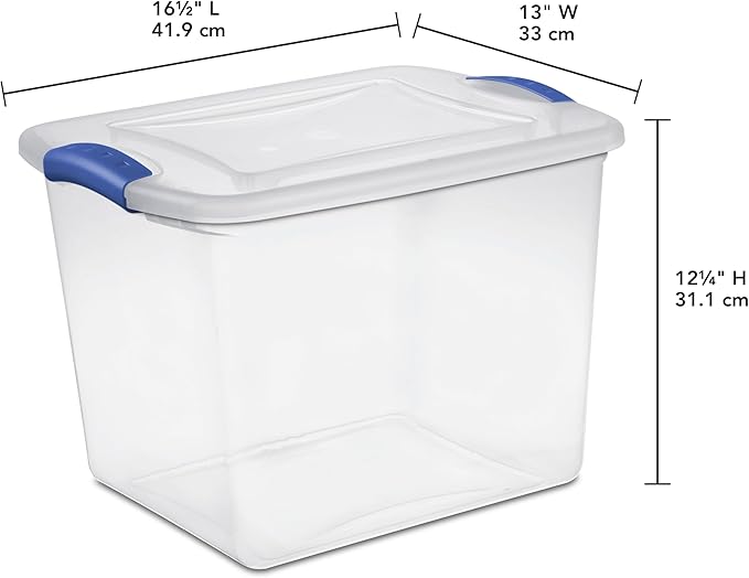 (4 pack) 27 Quart Clear Latching Storage Bin with Lid Stackable Plastic Container for Shelves Closet &amp Craft Storage