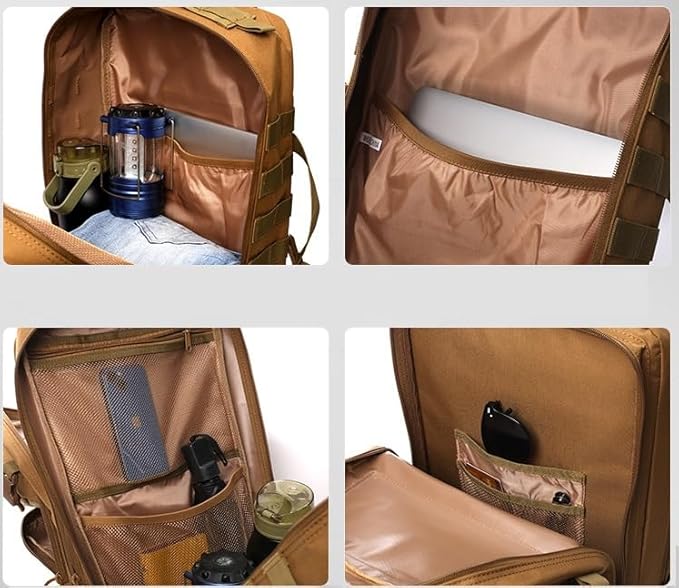 Tactical Backpack Military Molle Hiking 45L Multifunctional camouflage sports mountaineering in dark brown