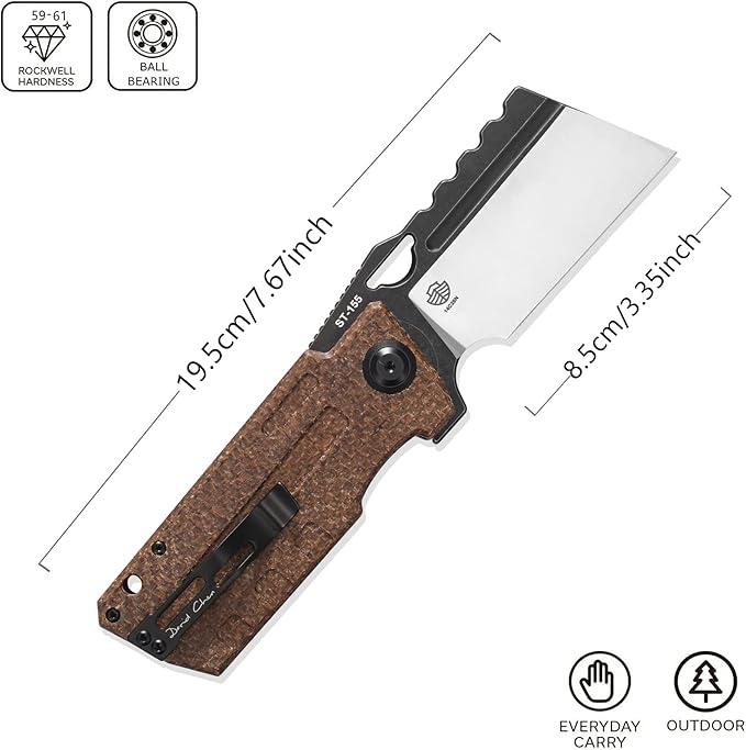 Sitivien ST155 Folding KnifeSandvik 14C28N Steel BladeMicarta Handle EDC Tool Knife Pocket Knife for FishingCampingHiking(Brown) …