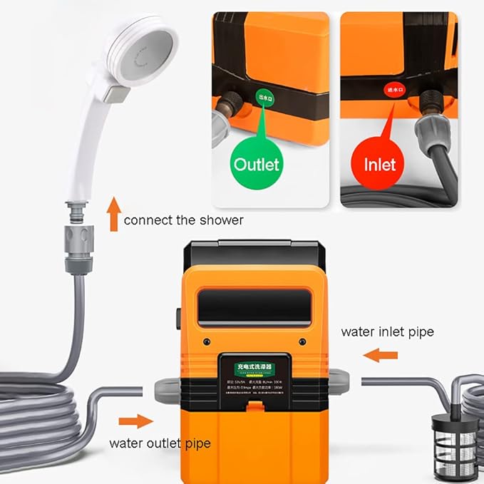 Electric Camping Shower 180W High Pressure Camping Shower Pump with Collapsible Bucket Portable Outdoor Shower Water Pumps for Camping Shower Water Flowers Car Washing