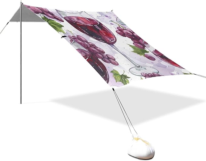 ALAZA Watercolor Glass of Red Wine Grapes Seamless Beach Tent Sun Shelter Portable Canopy Sunshade for Outdoor Camping Picnics Backyard Fun 10x9 ft