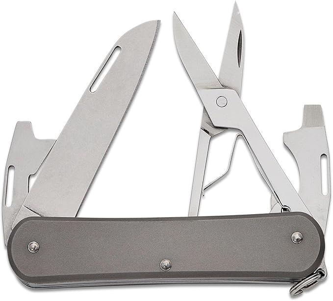 Fox Knives Vulpis FX-VP130-F4 Slipjoint Folding Knife 4-in-1 Multitool 2.17in Blade Bottle Opener Can Opener Flat Head Screwdriver Scissors - Compact Versatile Minimalist Pocket Knife (Titanium)