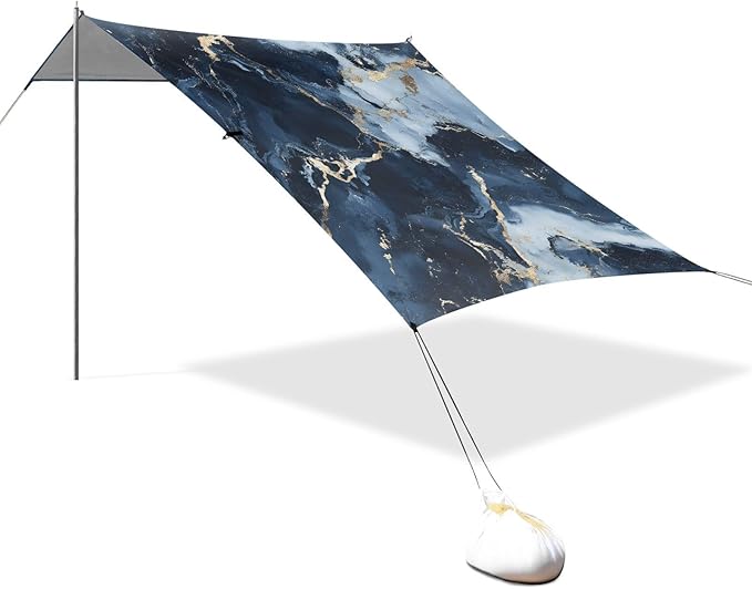 ALAZA Dark Blue Marble Beach Tent Sun Shelter Portable Canopy Sunshade for Outdoor Camping Picnics Backyard Fun 10x9 ft