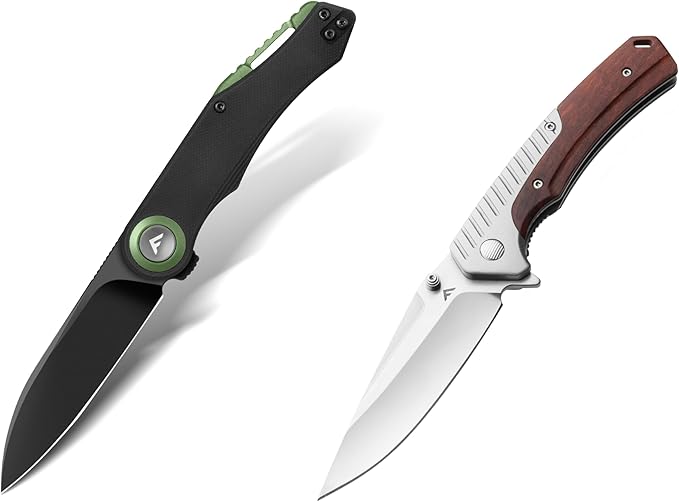 FLISSA Button Lock Folding Knife with 3.1 D2 Steel Blade G10 Handle &amp Liner Lock Pocket Knife with 3.35 14C28N Steel Blade for EDC Camping Hiking Outdoor Activities Gift for Men and Women