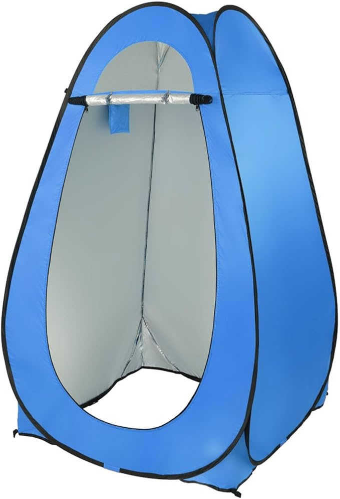 Portable Camping Shower Outdoor Privacy Shower Tent Single Pop Up Shelter Camping Toilet Changing Room with Carrying Bag Rain Shelter for Hiking Picnic Fishing Beach Lightweight (Blue)