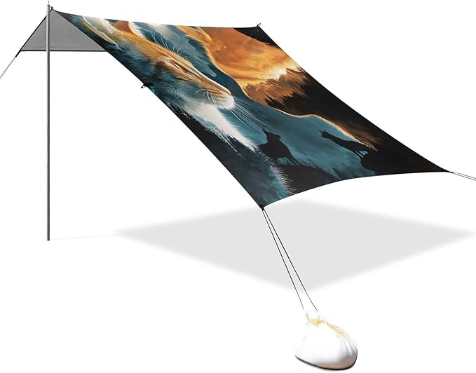 ALAZA Cat Wolf Moon Beach Tent Sun Shelter Portable Canopy Sunshade for Outdoor Camping Picnics Backyard Fun 10x9 ft