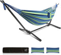 ONCLOUD 550 LB Capacity Double Hammock with Stand – Portable Bag Included (Blue Green Stripe)