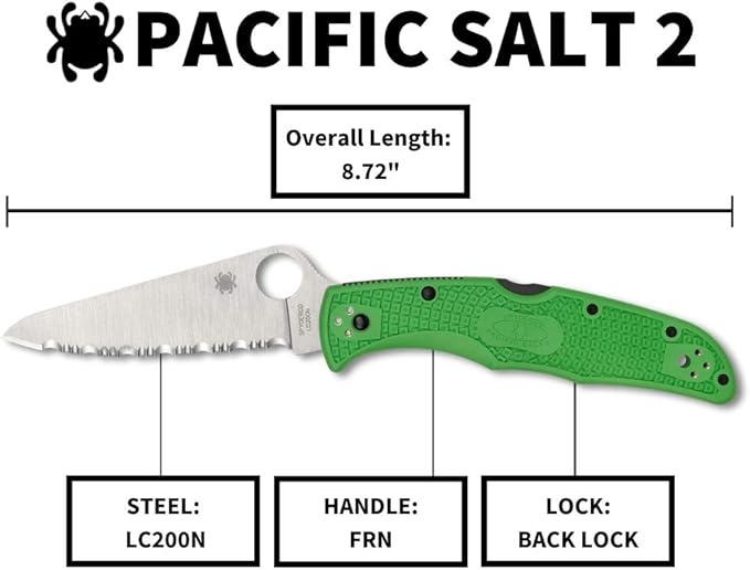 Spyderco Pacific Salt 2 Lightweight Knife with 3.78 Corrosion Resistant H-1 Steel Blade and Black Non-Slip FRN Handle