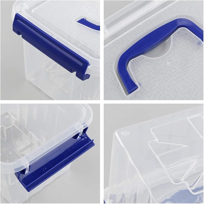 3L Plastic Storage Containers Set of 6 Latching Storage Bin with Handle (Blue handle)