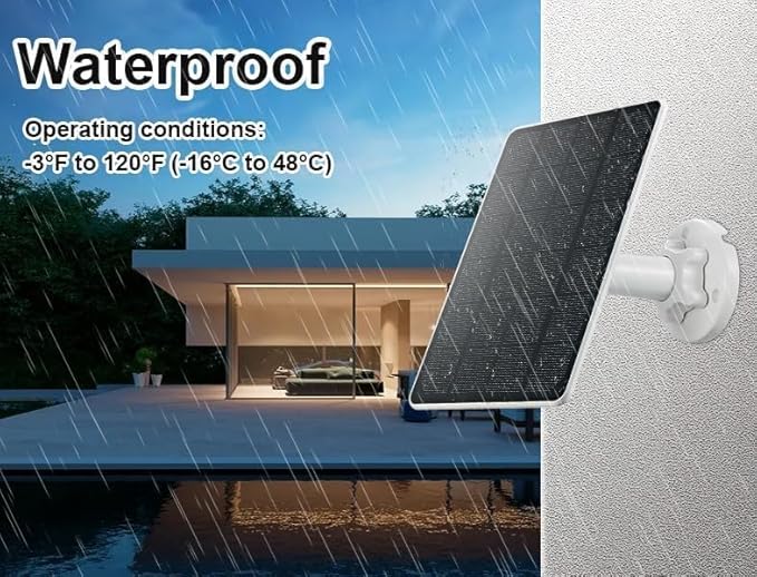 Solar Panel Charger Compatible with Ring Video Doorbell 3/3+/4 Battery Video Doorbell Plus 13.2ft Waterproof Charging Cable 360°Adjustable Mount5W 5V 7.5 * 6.4 (1)