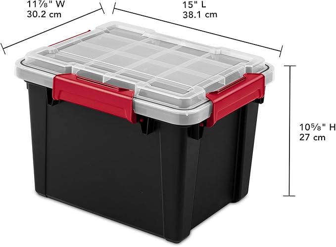 Sterilite 18 Pack 5 Gallon Gasket Box Stackable Plastic Storage Container with Lids Black - Waterproof and Dustproof Tote for Home Organization