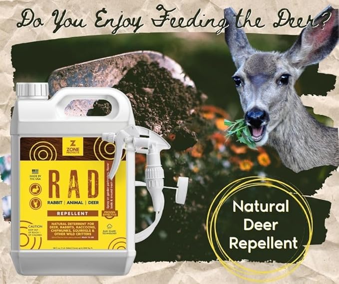 R.A.D. Rabbit Animal Deer Repellent – 1 Gallon Trigger Sprayer Natural Formula Keeps Deer and Rabbits Out of Gardens Flower Beds and Lawns