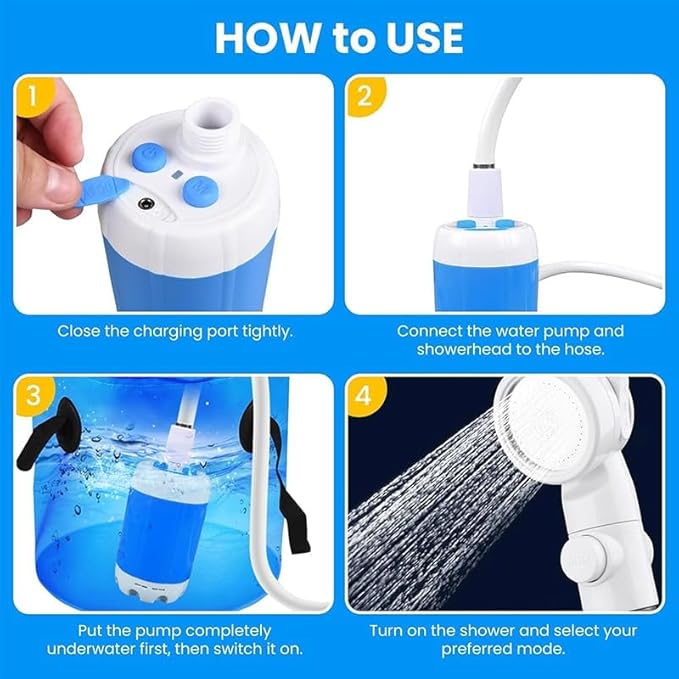 Portable Camping Shower Pump-Rechargeable Outdoor Shower Head Sprayer 2025 Portable Electric Camping Outdoor Shower with Digital Display &amp Multiple Spray Modes for CampingTraveling