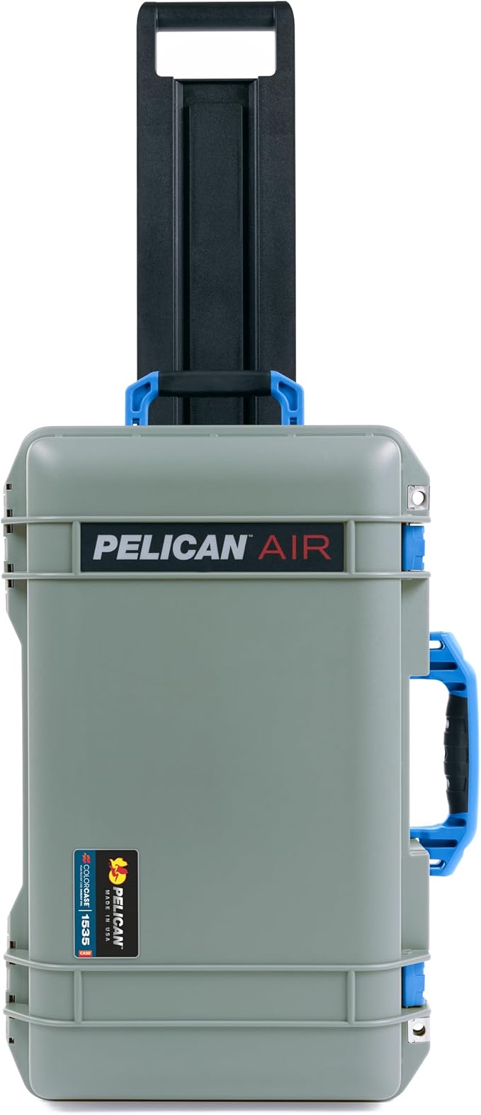Pelican Air 1535 Carry-On Sage Green - Medium Size Waterproof Case with TrekPak Kit &amp Combo Lid Organizer - Blue Handles &amp Latches