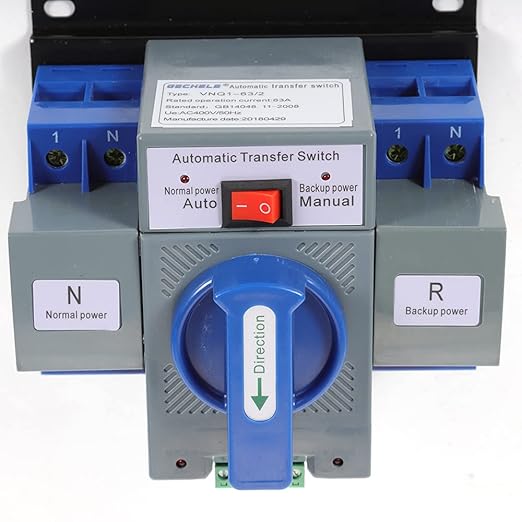 63A 2P Dual Power Automatic Transfer Switch Mini Dual Power Generator Changeover Switch Circuit Breaker Self Cast Conversion CB Level 50HZ/60HZ (2P 63A)