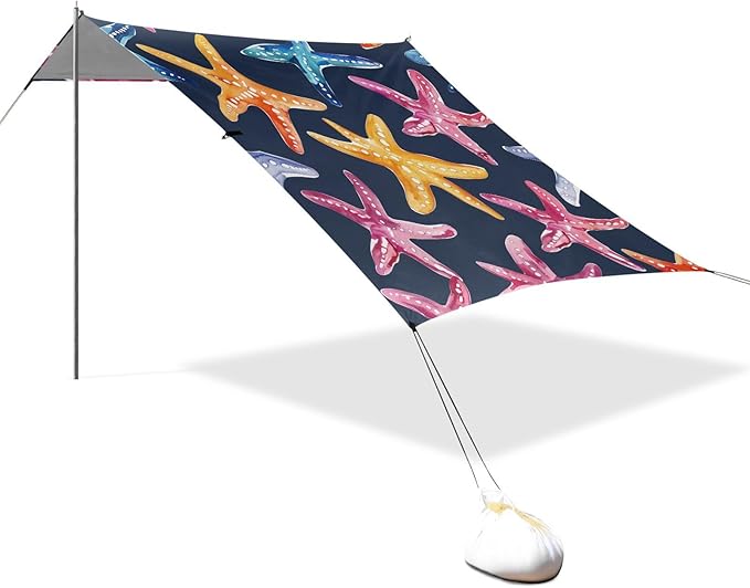 ALAZA Starfish Seamless Beach Tent Sun Shelter Portable Canopy Sunshade for Outdoor Camping Picnics Backyard Fun 10x9 ft