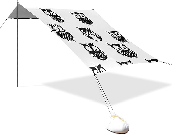 Beach Canopy with Windproof Ropes &amp Sandbags Beach Tent Sun Shade Sun Shelter for Camping Trips Fishing Backyard Fun or Picnics Owl