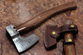 Damascus Steel Tomahawk Axe Bearded Hiking Battle axe17 Inches Long Hand Forged with Rose Wood Round Handle Large 5 Cutting Edge Thick Cow Hide Leather Sheath