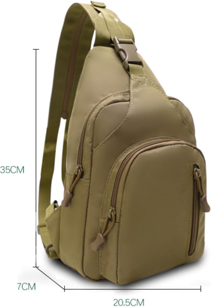 Military Casual Chest Sling Bags with Water Bottle Holder Lightweight Crossbody Daypack(Khaki)