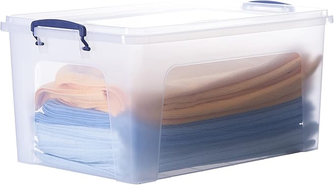 Superio Clear Storage Boxes with Lids Plastic Container Bins for Organizing Stackable Crates BPA Free Non Toxic Odor Free Organizers for Home Office School and Dorm (28.5 Quart 12 Pack)
