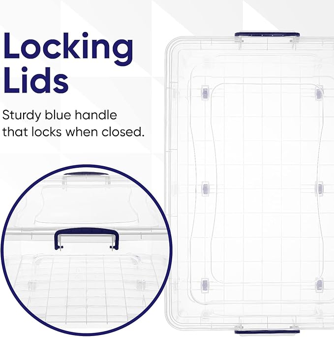Superio Storage Bins with Lids Clear Plastic Containers for Organizing Stackable Totes BPA Free Odor Free Organizer Boxes for Home and Dorm (2 Pack 60 Quart)