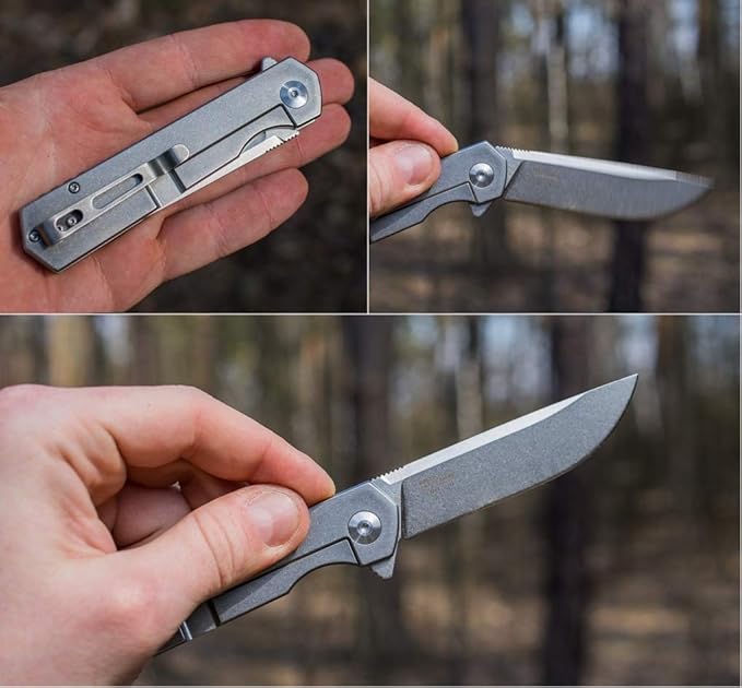 Firebird GANZO FH12-SS Pocket Folding Knife D2 Steel Blade All Steel Handle with Clip Outdoor Camping EDC Utility Pocket Knife (Grey)
