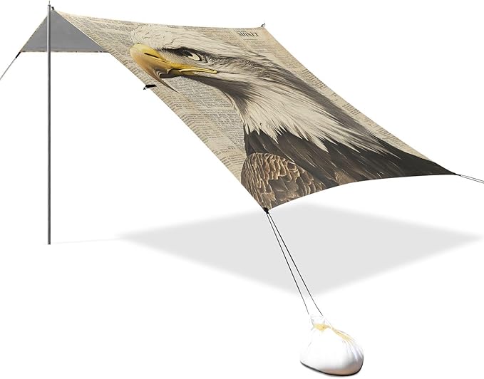 ALAZA Bald Eagles Vintage Newspaper Beach Tent Sun Shelter Portable Canopy Sunshade for Outdoor Camping Picnics Backyard Fun 10x9 ft
